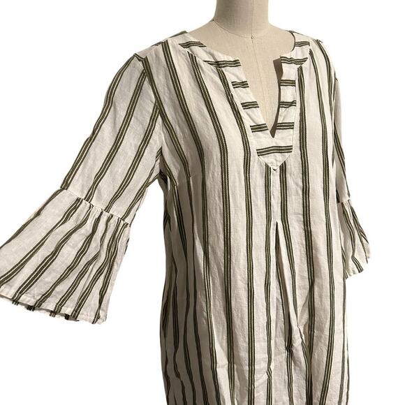 Soft Surroundings Rue Jussieu Linen Tunic Dress Olive Cream Stripe Medium - Picture 2 of 8